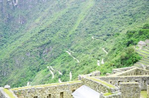 You can see the zig-zag road up to Machu Picchu.